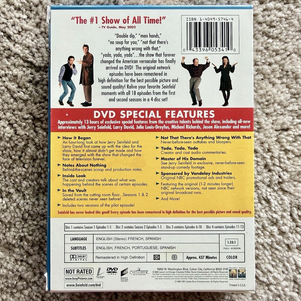 Seinfeld Seasons 1 & 2 DVD Box Set 2004 18 Episodes Remastered High Def‎ VGUC - Picture 2 of 11